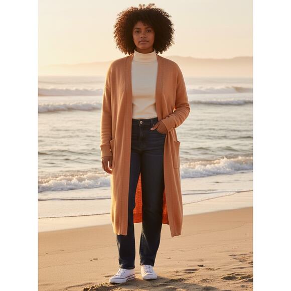 ruby moon Sweaters - Ruby Moon Burnt Orange Long Cardigan Duster Pockets Lagenlook M
